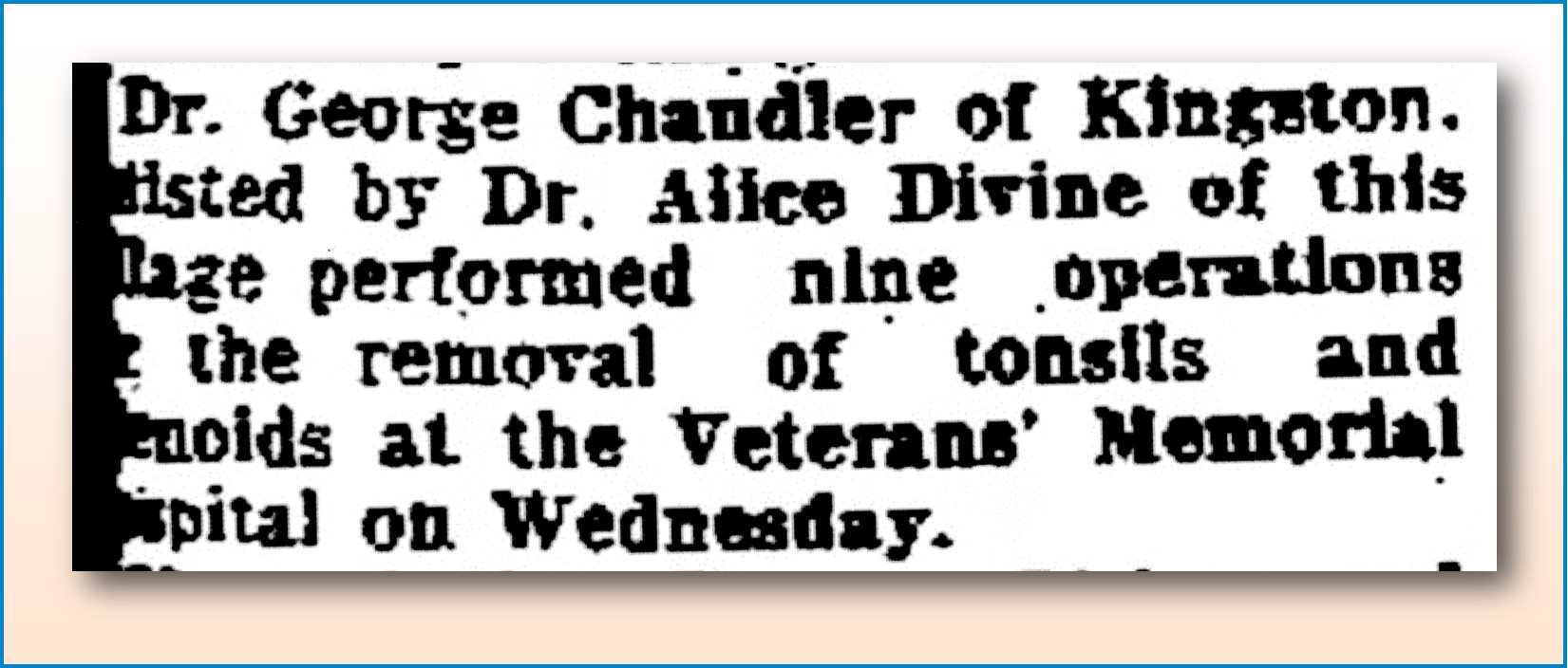 Newspaper reference of Alice Divine and Dr. George Chandler (July 2nd, 1932)